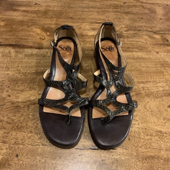 Sofft Brown Leather Snake Skin Sandals; Size 8.5 - Picture 1 of 4